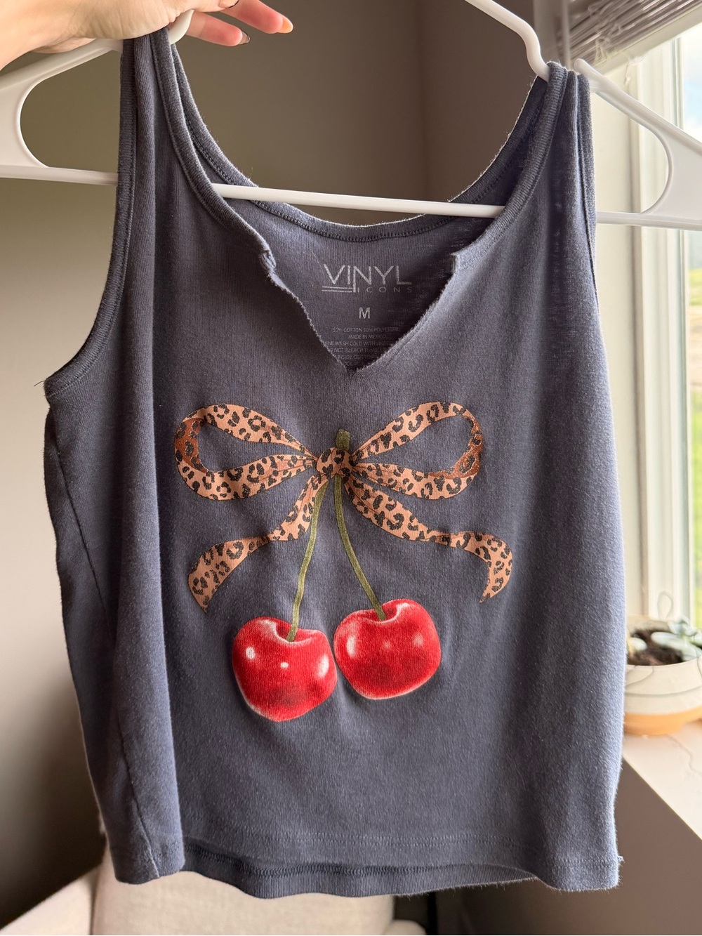 Vinyl Icons Cherry Leopard Bow Blue Tank Top - Women’s Size Medium